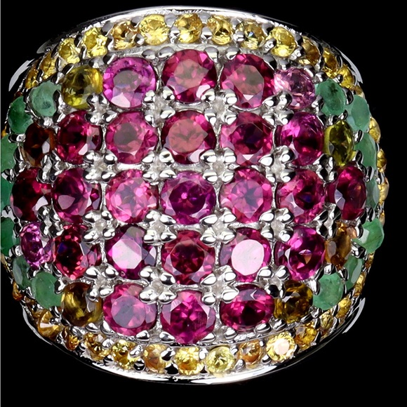 Rhodolite garnet sterling silver ring sz 8.5with tourmaline emerald and sapphire - Picture 2 of 10